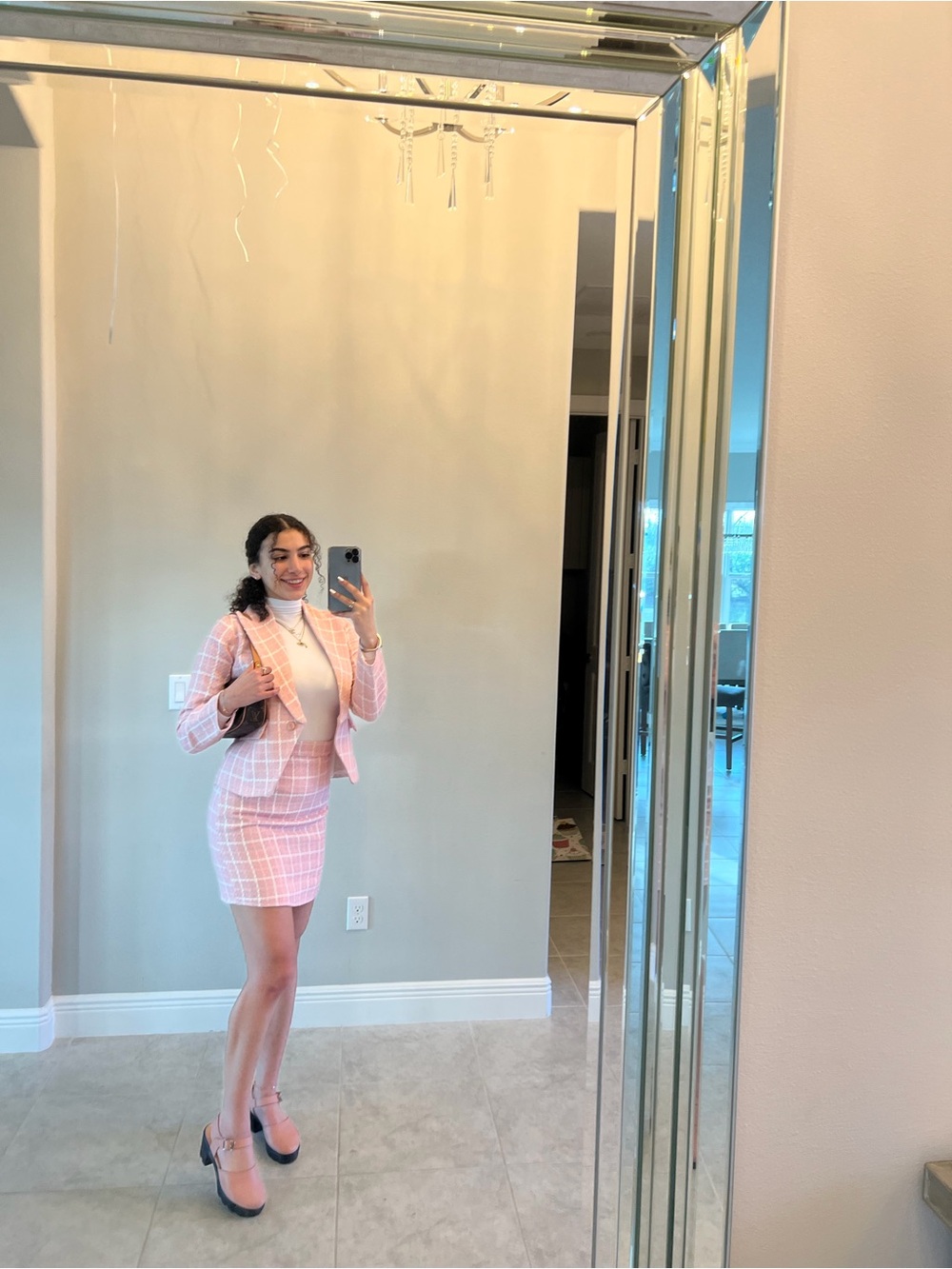 Chanel Pink Mini Skirt Suit Dress with Blazer - Picture 3 of 4